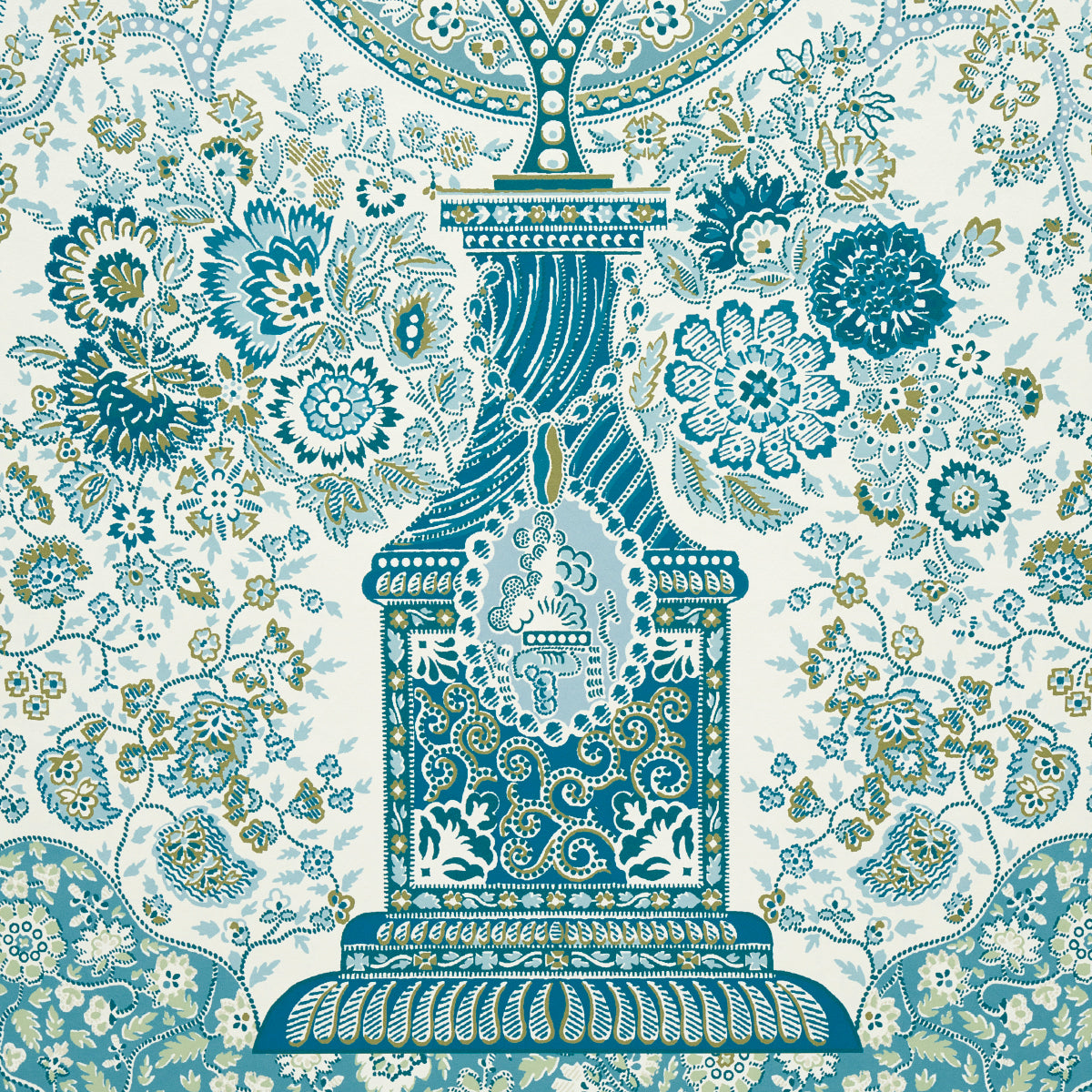 Schumacher Colmery Paisley Panel Set Peacock Wallpaper Sample 5015510