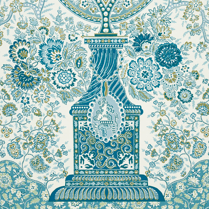 Schumacher Colmery Paisley Panel Set Peacock Wallpaper Sample 5015510