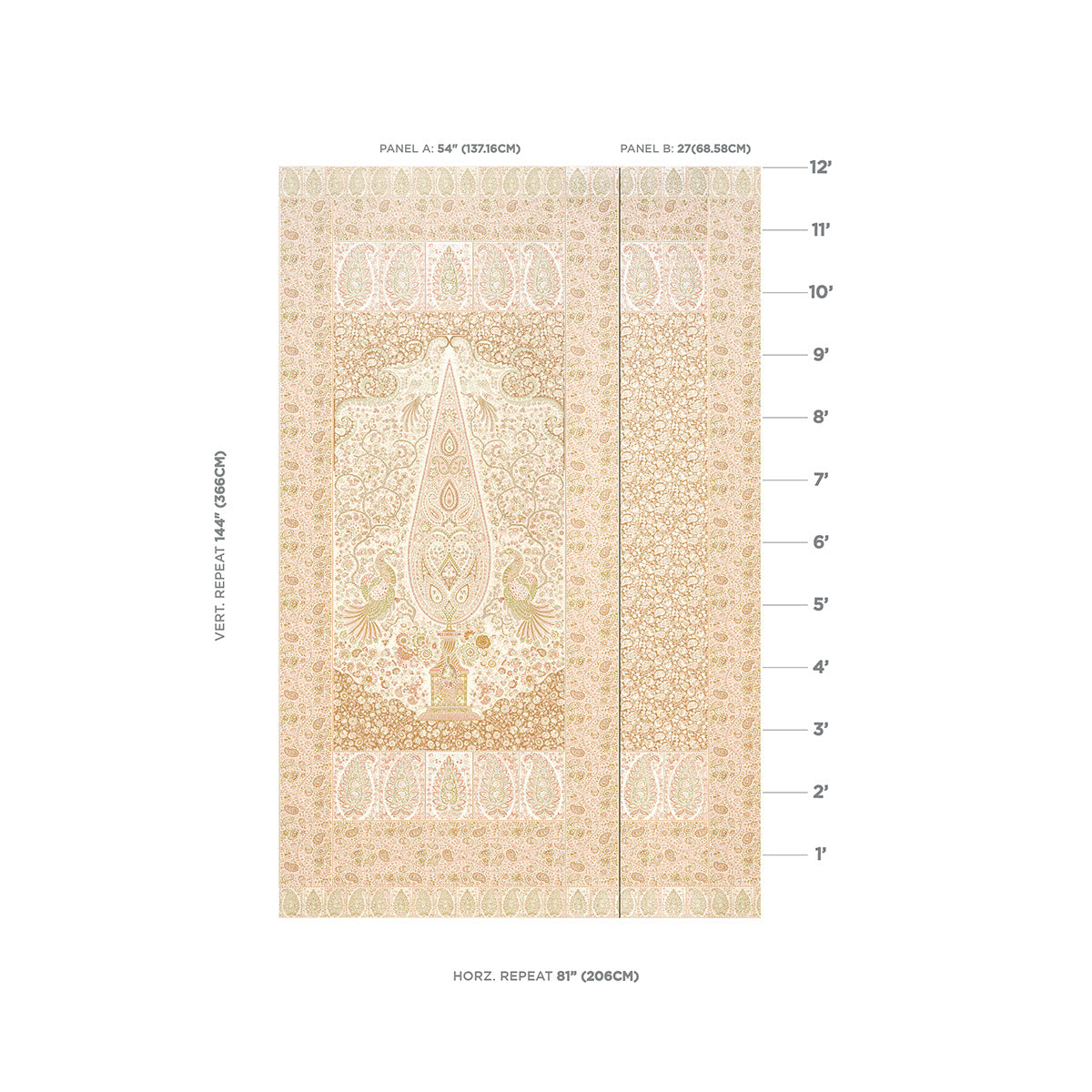 Schumacher Colmery Paisley Panel Set PeTale Wallpaper Sample 5015512