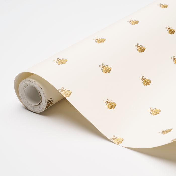 Schumacher Hubert's Bees White & Gold Wallpaper Sample 5015530