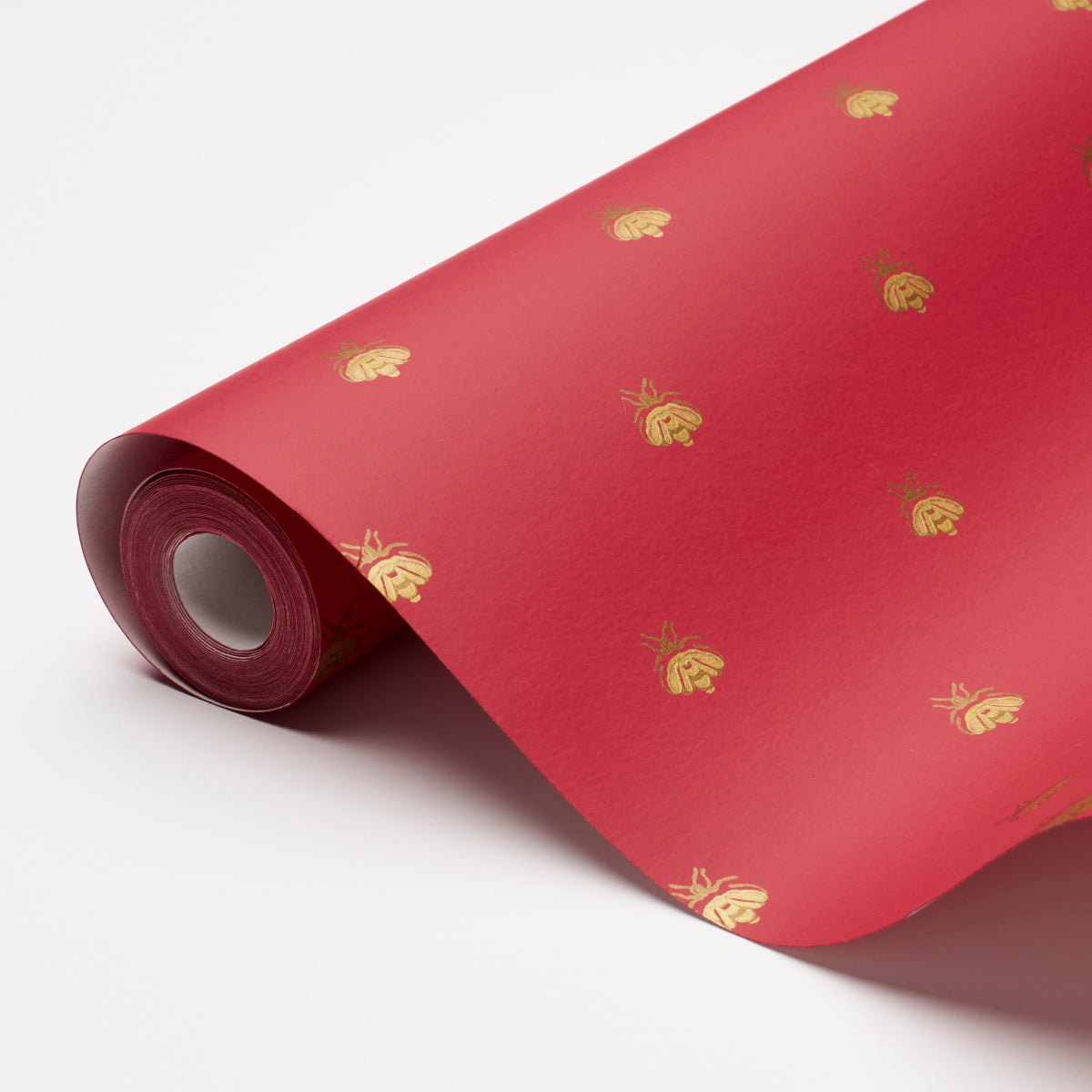 Schumacher Hubert's Bees Rouge & Gold Wallpaper Sample 5015532