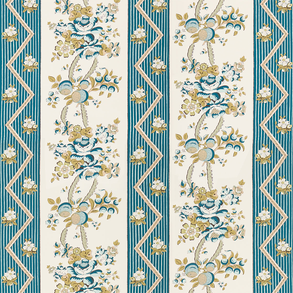 Schumacher Sylvain Floral Stripe Teal Wallpaper Sample 5015540