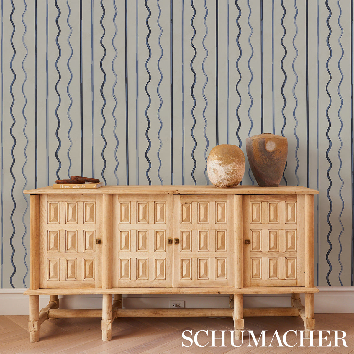 Schumacher Affogato Cornflower & Deep Navy Wallpaper Sample 5015572