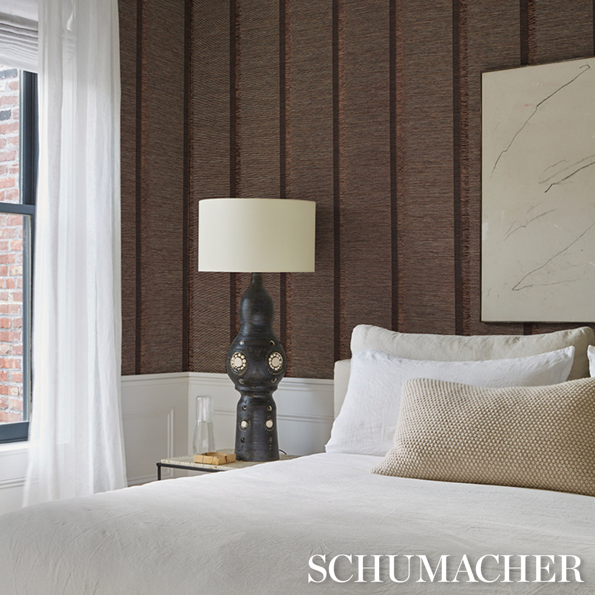 Schumacher Axel Fringe Wallcovering Brown/Copper Wallpaper Sample 5015711