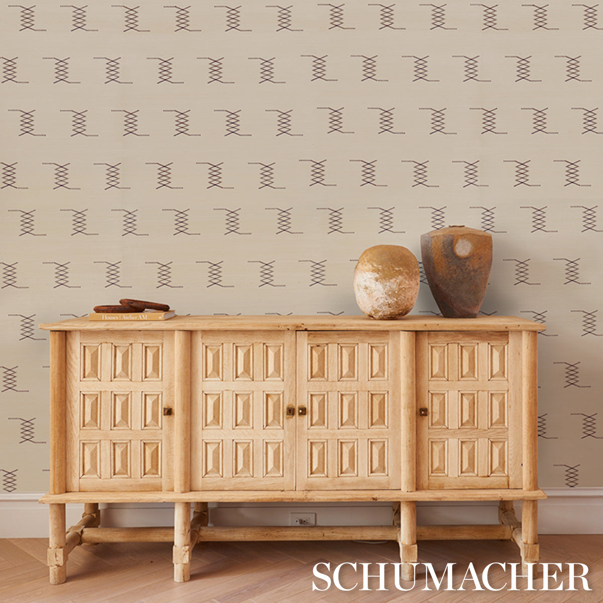 Schumacher Kin Sisal Embroidery Hazel On Ivory Wallpaper 5015780