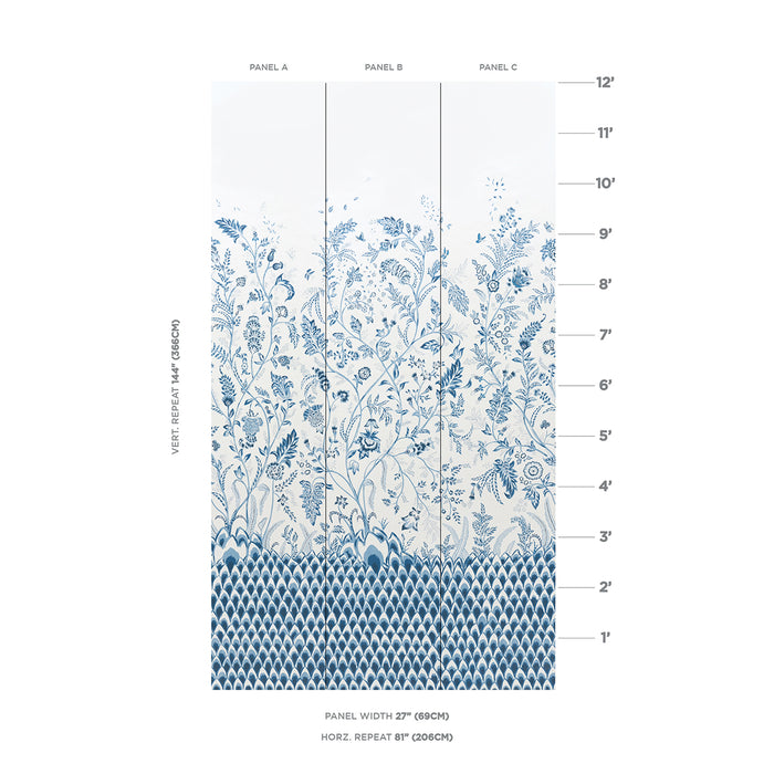 Schumacher Chinoiserie Grande Panel Set Indigo Wallpaper Sample 5015820