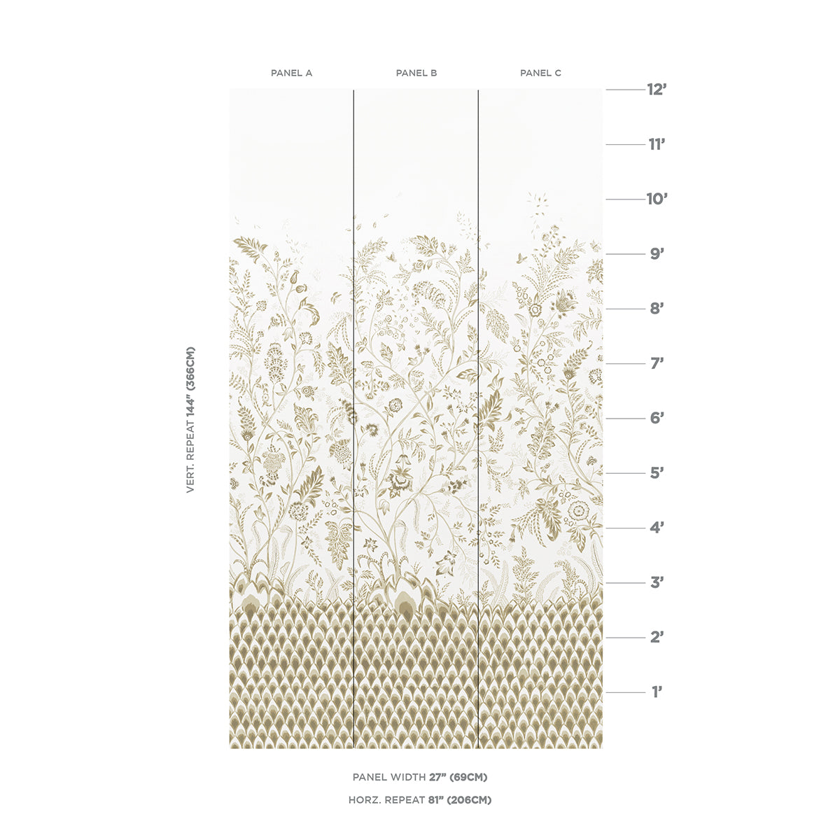 Schumacher Chinoiserie Grande Panel Set Neutral Wallpaper 5015822