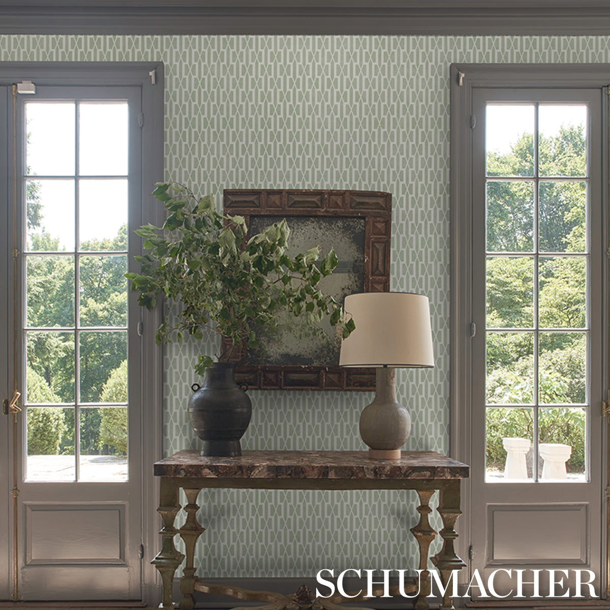 Schumacher Belvedere Celadon Wallpaper Sample 5015911