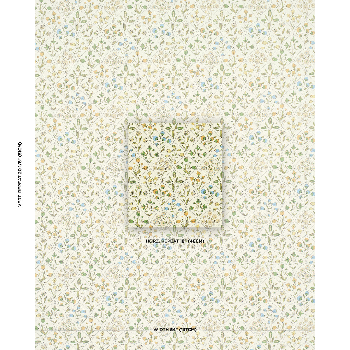 Schumacher Frances Scallop Floral Document Wallpaper Sample 5015961