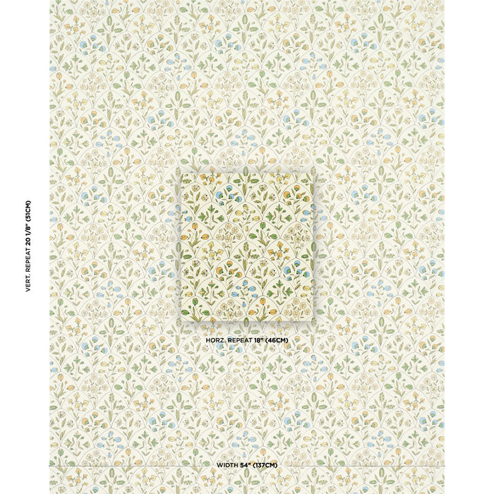 Schumacher Frances Scallop Floral Document Wallpaper Sample 5015961