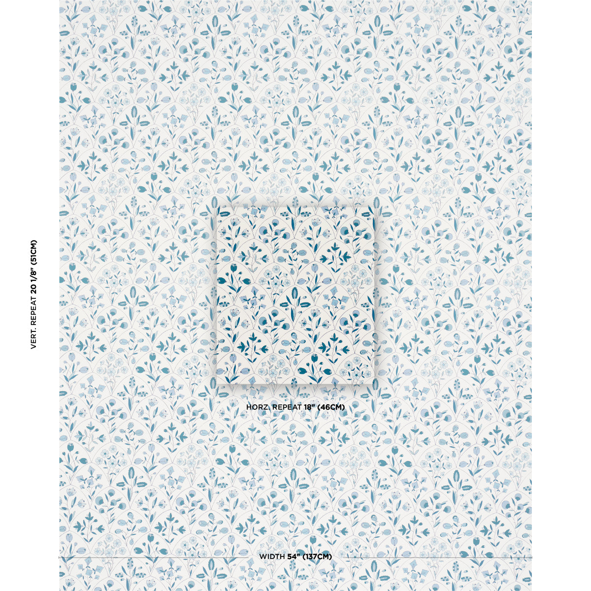 Schumacher Frances Scallop Floral Blues Wallpaper Sample 5015962