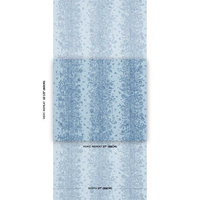 Schumacher Edward Steed's Towers Of Flowers Sky Blue & Navy Wallpaper Sample 5016142