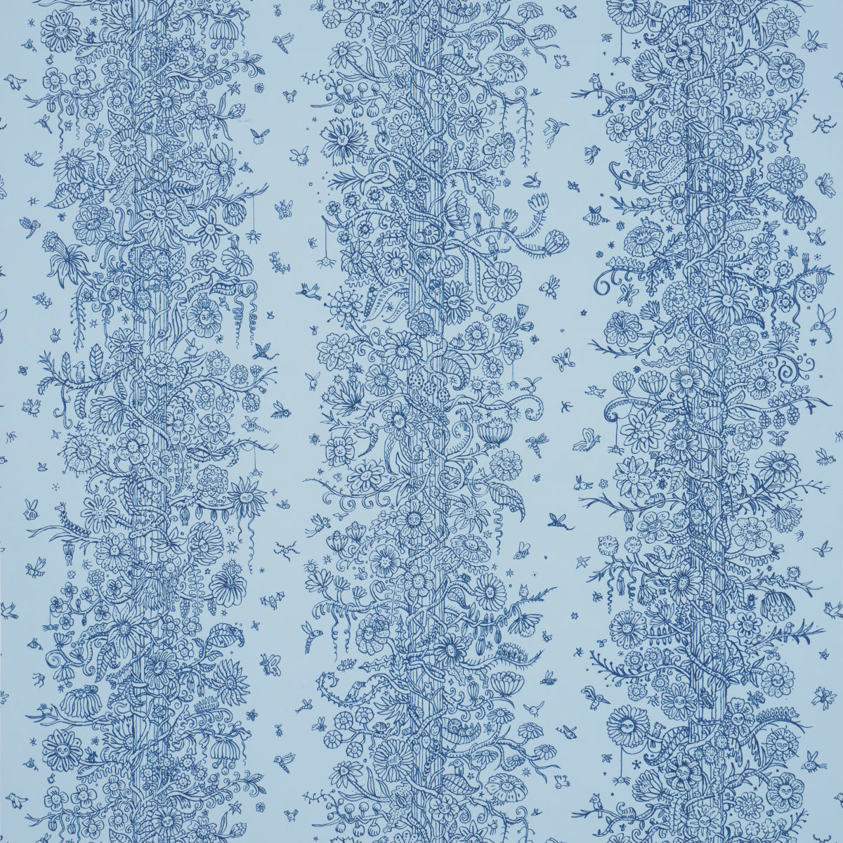 Schumacher Edward Steed's Towers Of Flowers Sky Blue & Navy Wallpaper Sample 5016142