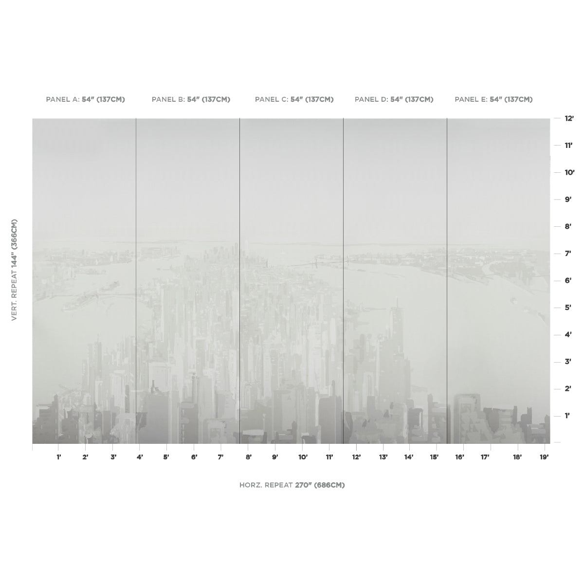 Schumacher Pascal Campion's New York Skyline Soft Gray Wallpaper Sample 5016192