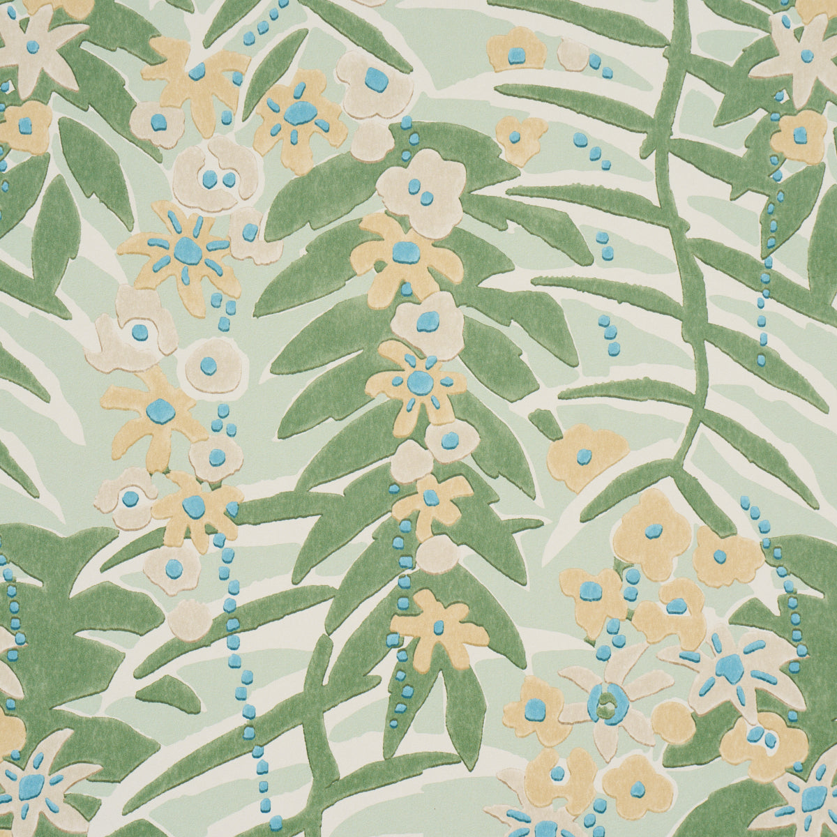 Schumacher Ashbee Botanical Aqua Wallpaper Sample 5016250