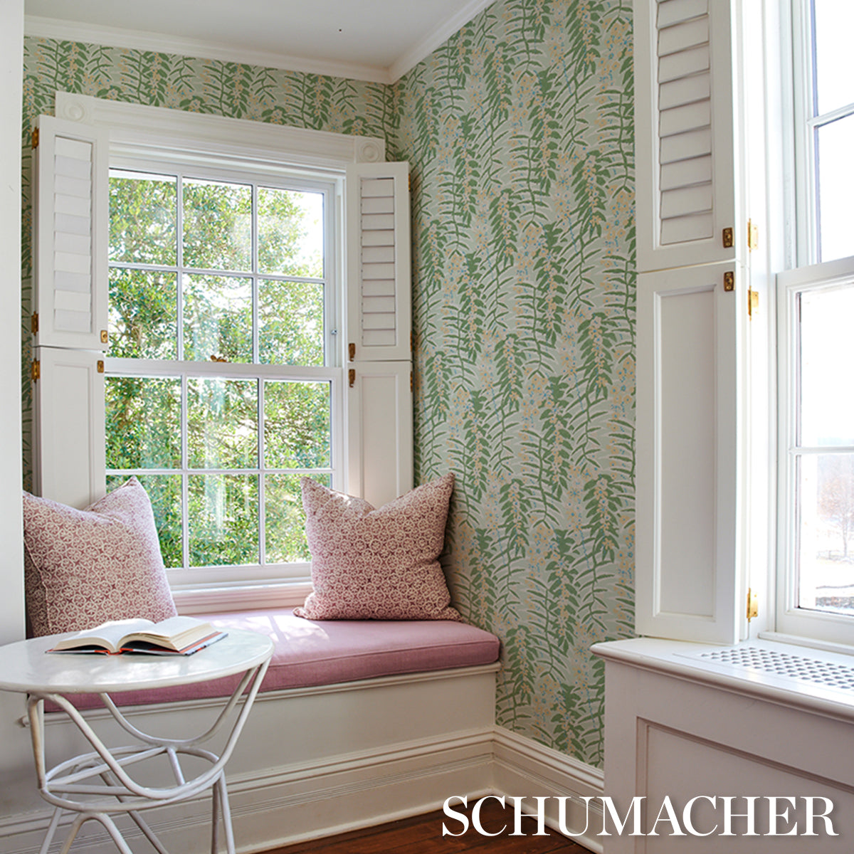 Schumacher Ashbee Botanical Aqua Wallpaper Sample 5016250