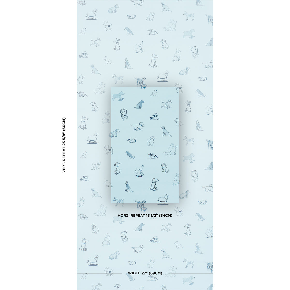 Schumacher Good Dogs Everywhere Sky & Navy Blue Wallpaper Sample 5016302