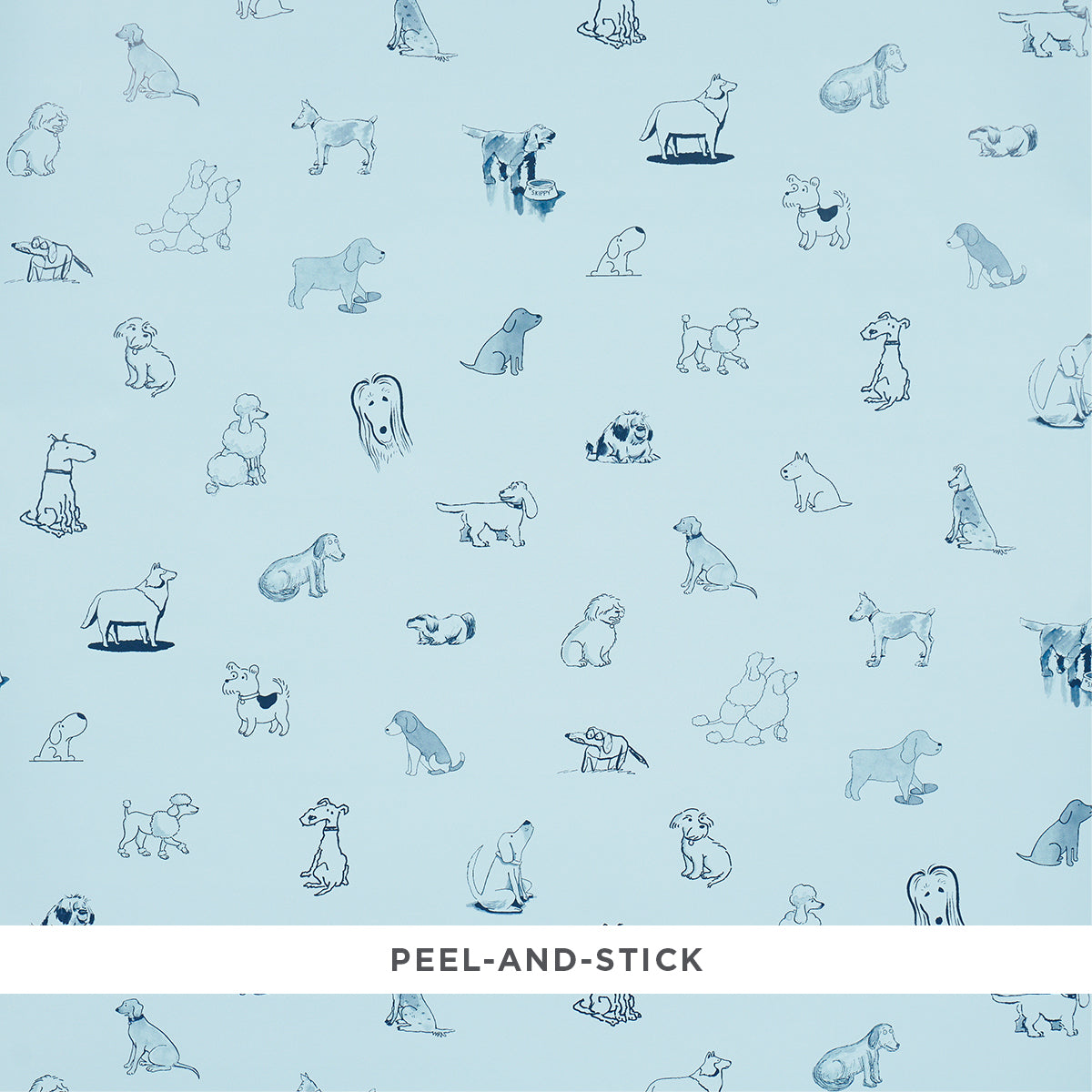 Schumacher Good Dogs Everywhere Sky & Navy Blue Wallpaper Sample 5016302