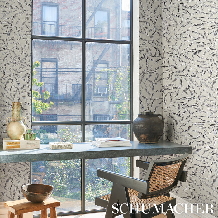 Schumacher Leaf Bloom Charcoal Wallpaper Sample 5016390