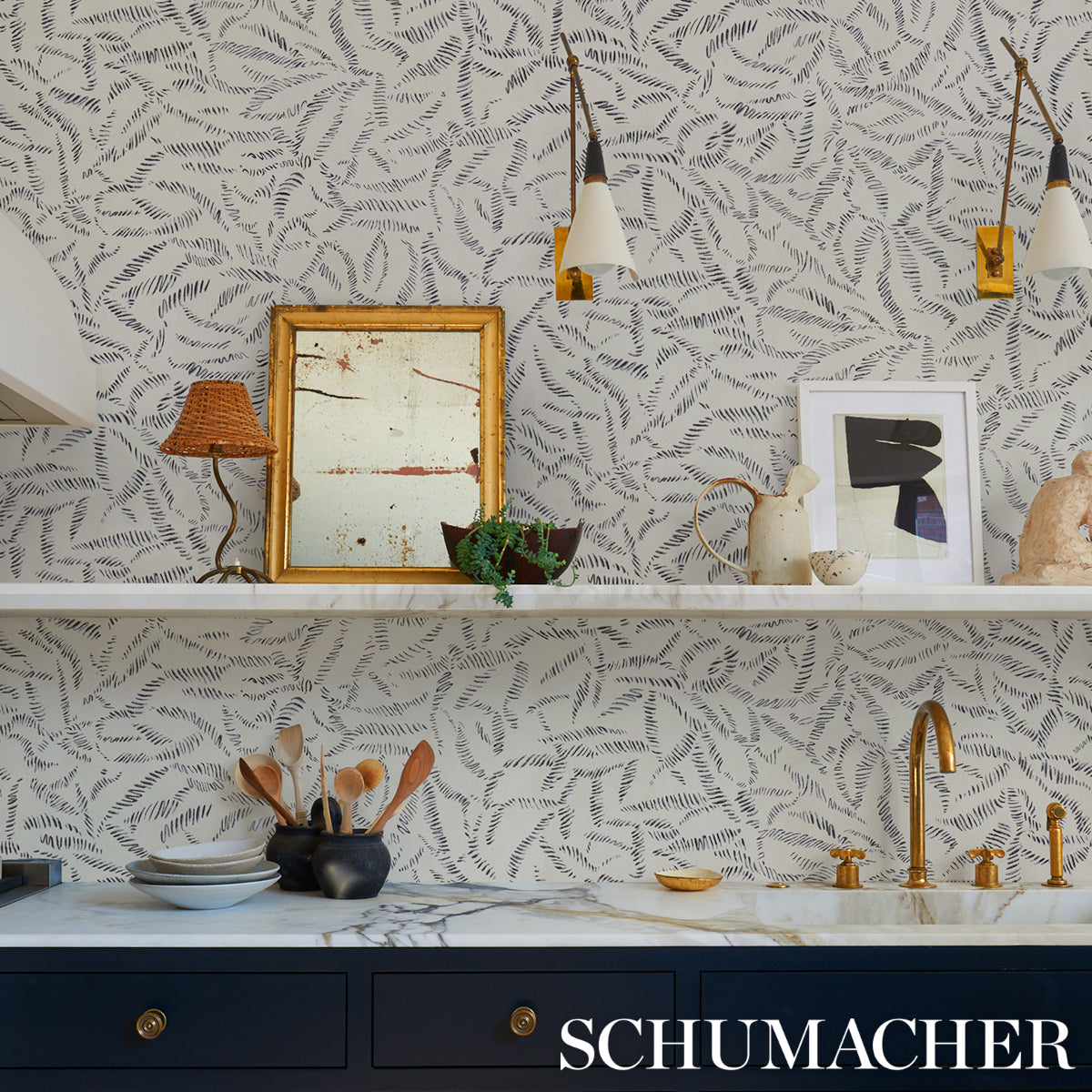 Schumacher Leaf Bloom Charcoal Wallpaper Sample 5016390