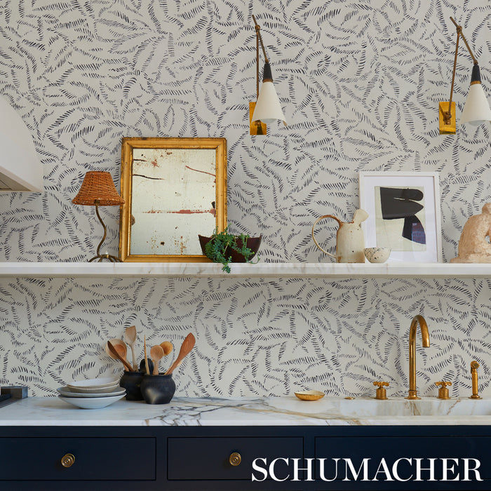 Schumacher Leaf Bloom Charcoal Wallpaper Sample 5016390
