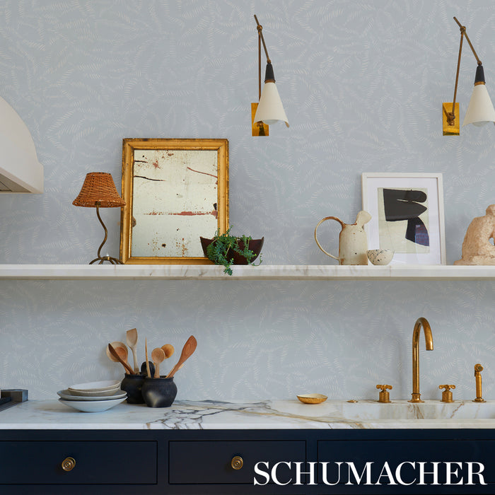 Schumacher Leaf Bloom Sky Wallpaper Sample 5016391