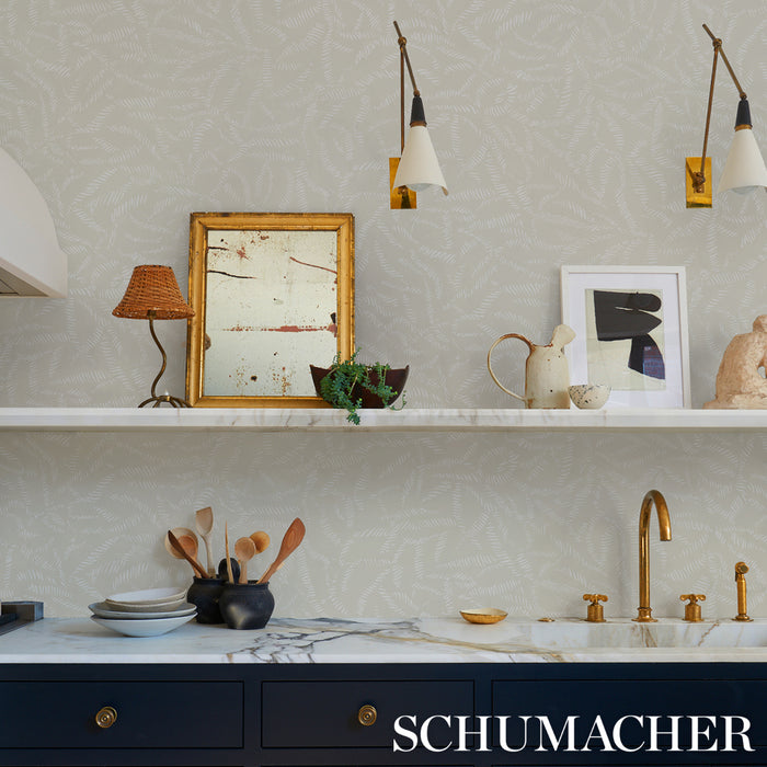 Schumacher Leaf Bloom Neutral Wallpaper Sample 5016392
