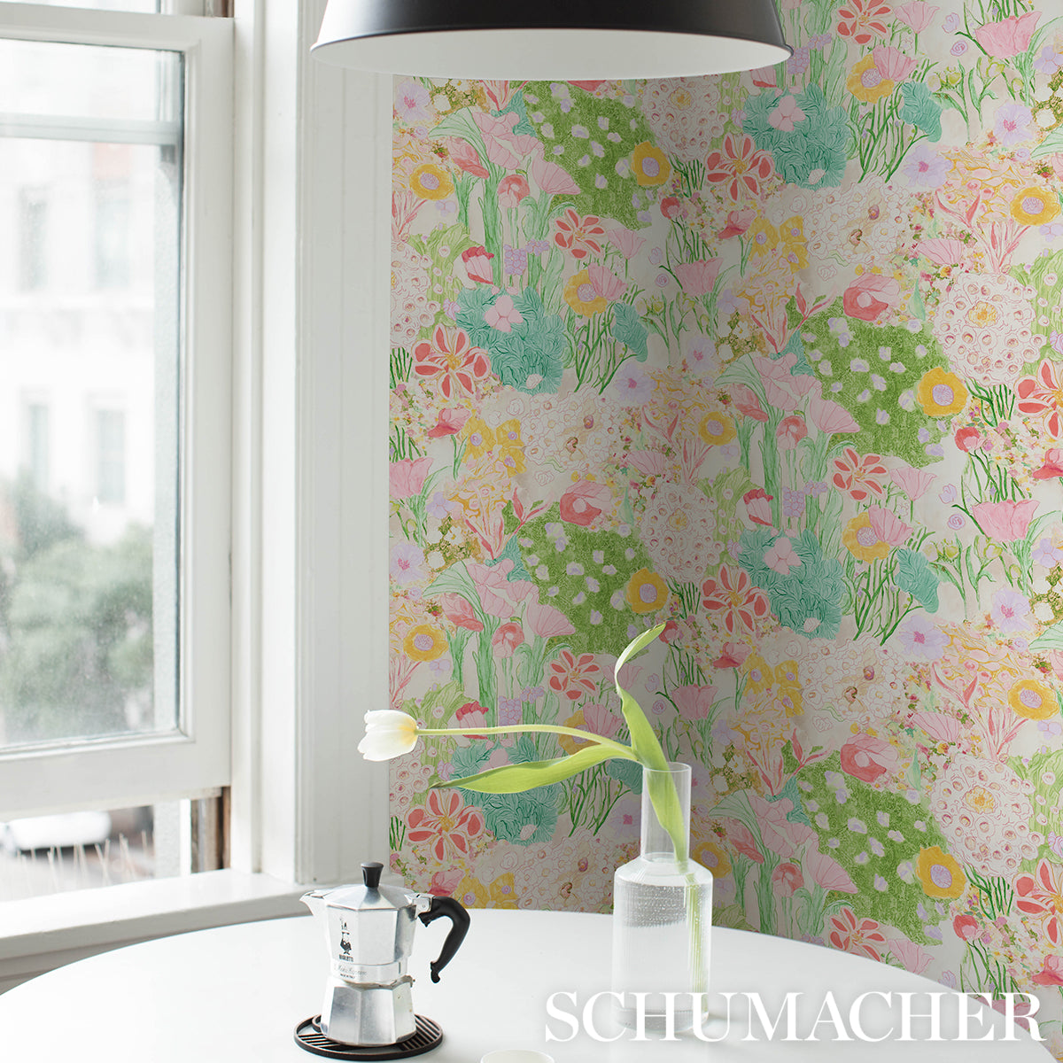 Schumacher Frank's Garden Pink & Green Wallpaper Sample 5016421