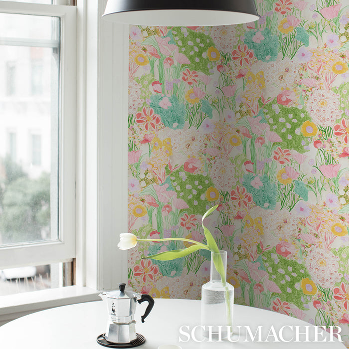 Schumacher Frank's Garden Pink & Green Wallpaper 5016421