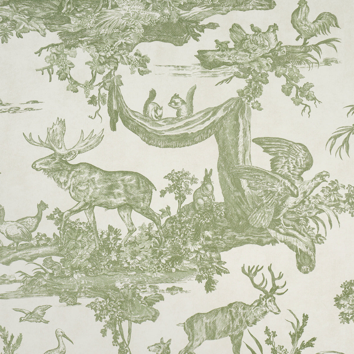 Schumacher Western Toile Olive Wallpaper Sample 5016441