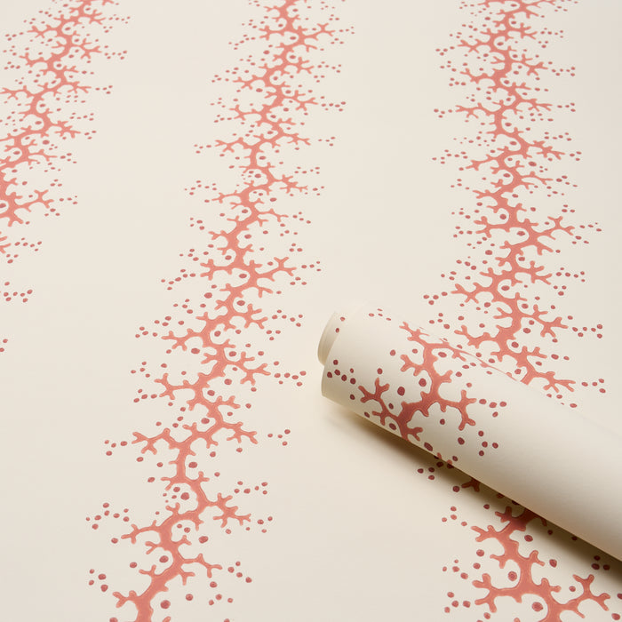 Schumacher Coral Stripe Coral Wallpaper Sample 5016450
