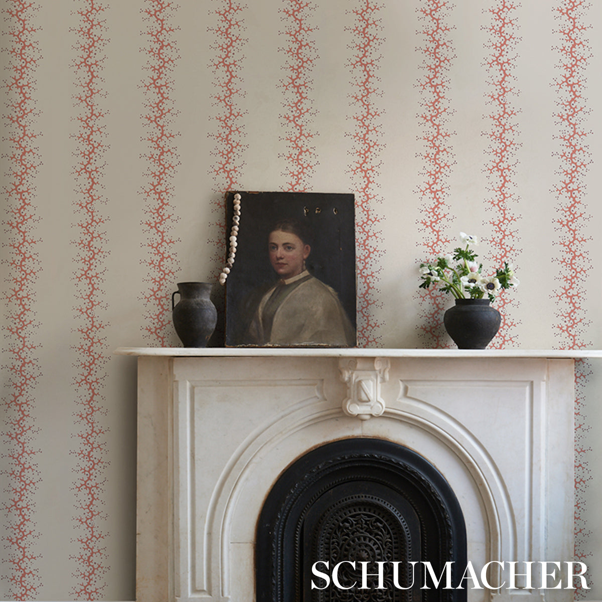 Schumacher Coral Stripe Coral Wallpaper Sample 5016450
