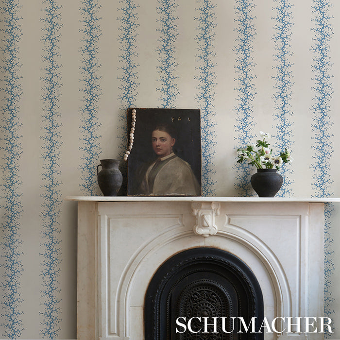 Schumacher Coral Stripe Blue Wallpaper Sample 5016451