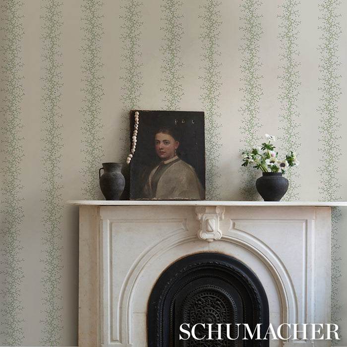 Schumacher Coral Stripe Green Wallpaper Sample 5016452