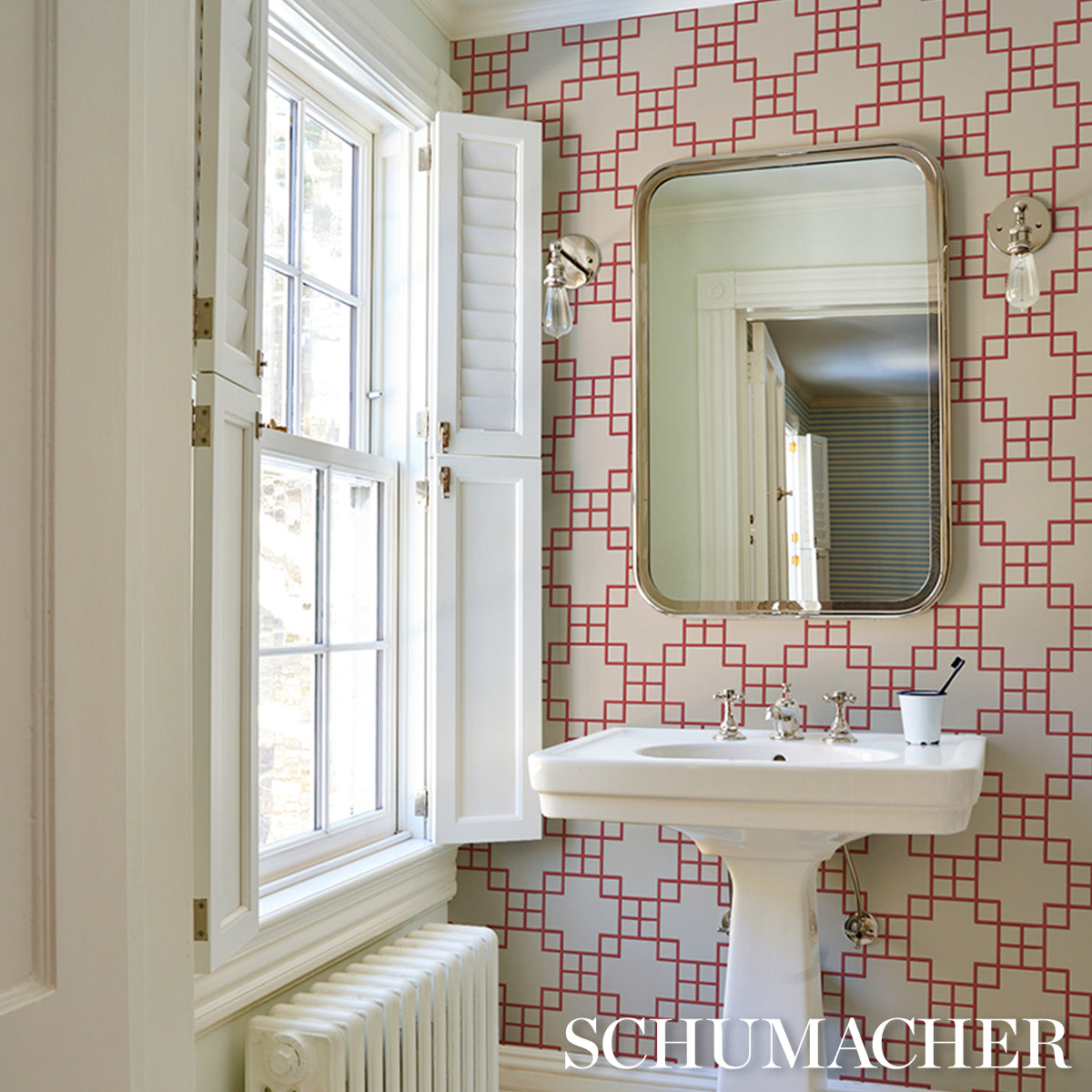 Schumacher Georgette Trellis Red Wallpaper Sample 5016502