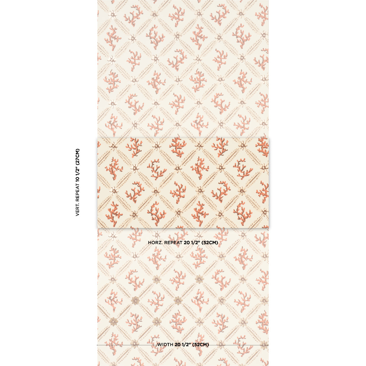 Schumacher Corail Leaf Trellis Coral Wallpaper Sample 5016641