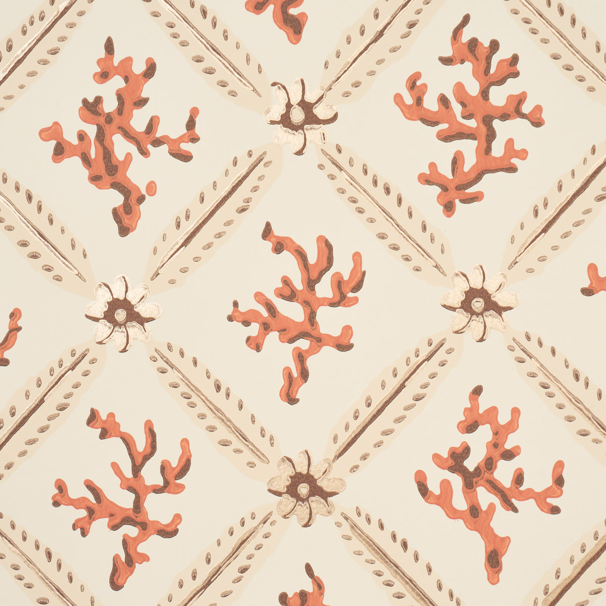 Schumacher Corail Leaf Trellis Coral Wallpaper Sample 5016641