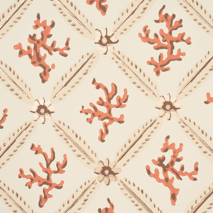 Schumacher Corail Leaf Trellis Coral Wallpaper Sample 5016641