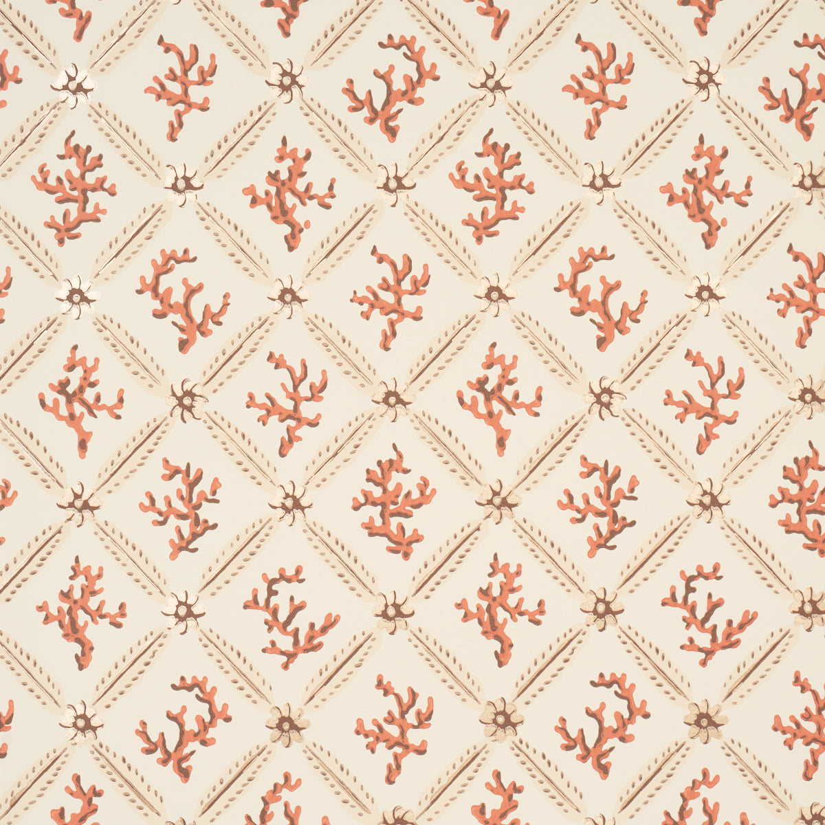 Schumacher Corail Leaf Trellis Coral Wallpaper Sample 5016641