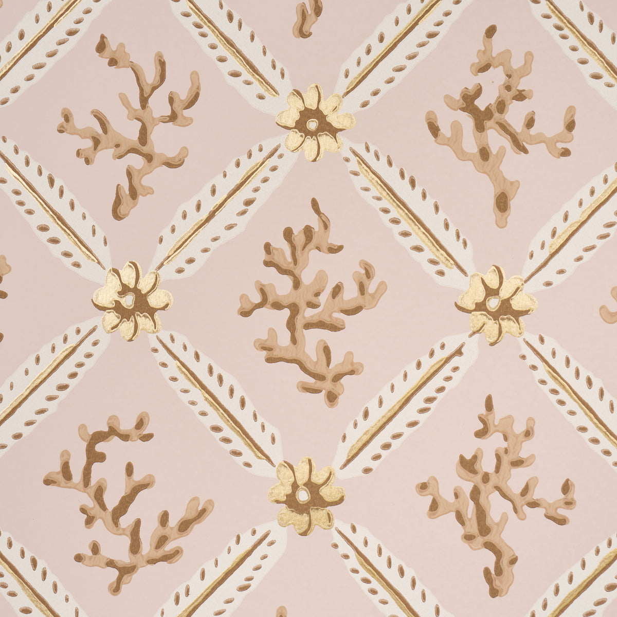 Schumacher Corail Leaf Trellis Blush Wallpaper Sample 5016642