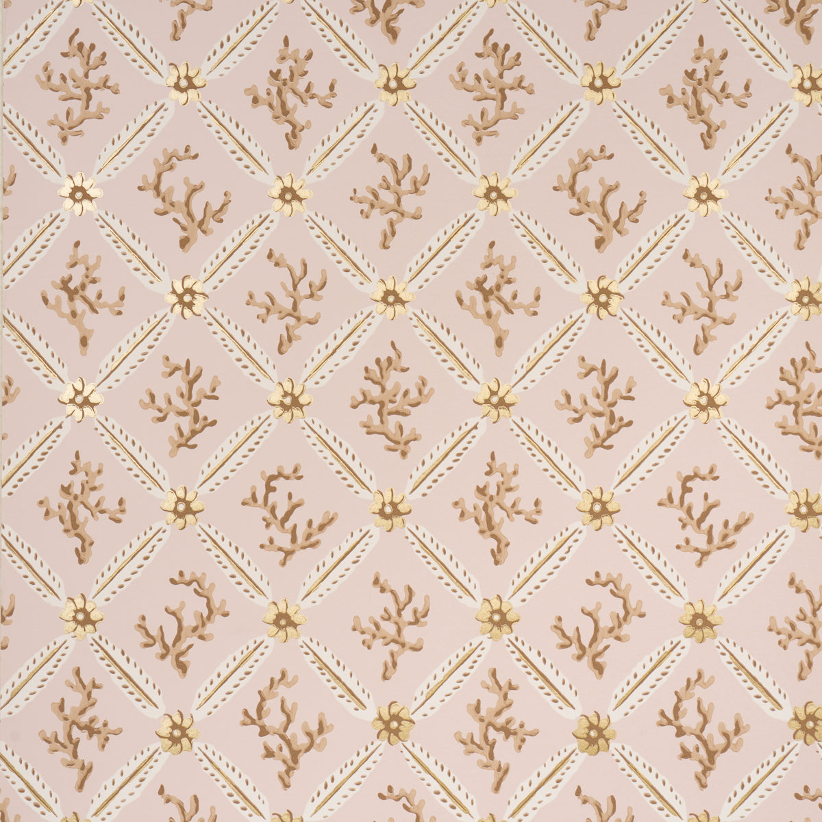 Schumacher Corail Leaf Trellis Blush Wallpaper 5016642