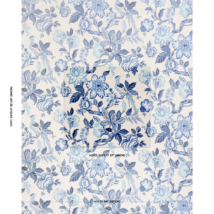 Schumacher Huntington Gardens Bleu Marine Wallpaper Sample 5016660