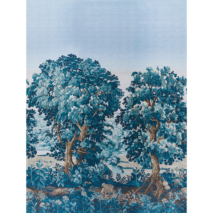 Schumacher La Foret 3 Panel Set Antique Blue Forest Wallpaper Sample 5016822