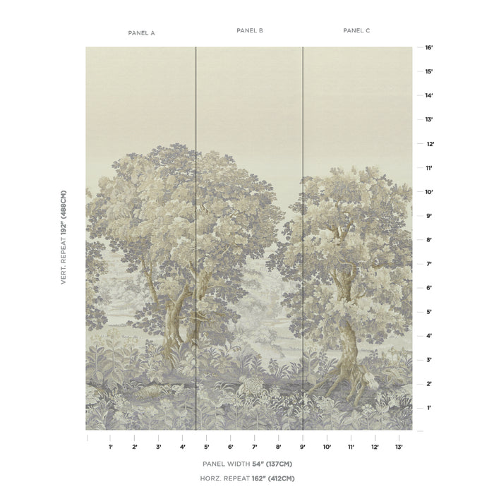 Schumacher La Foret 3 Panel Set Oyster Forest Wallpaper 5016823