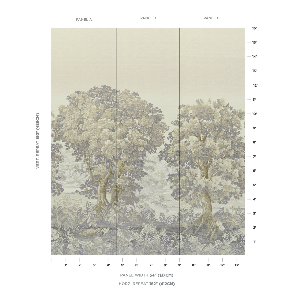 Schumacher La Foret 3 Panel Set Oyster Forest Wallpaper Sample 5016823