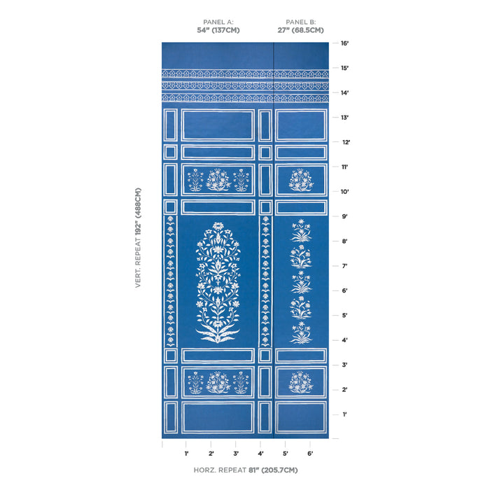 Schumacher Bar Palladio 2 Panel Set Blue Wallpaper Sample 5016830