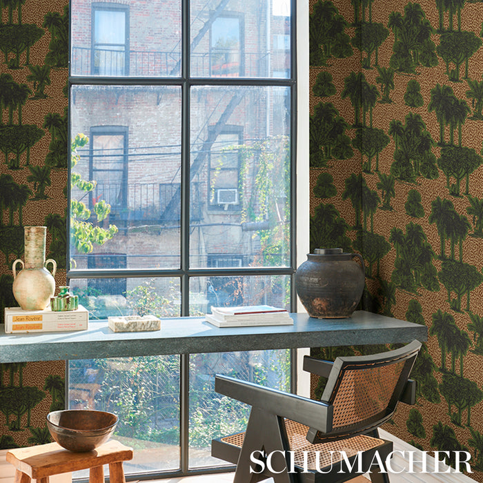 Schumacher Tropical Safari Print Orinoco Verdant Oasis Wallpaper Sample 5016920