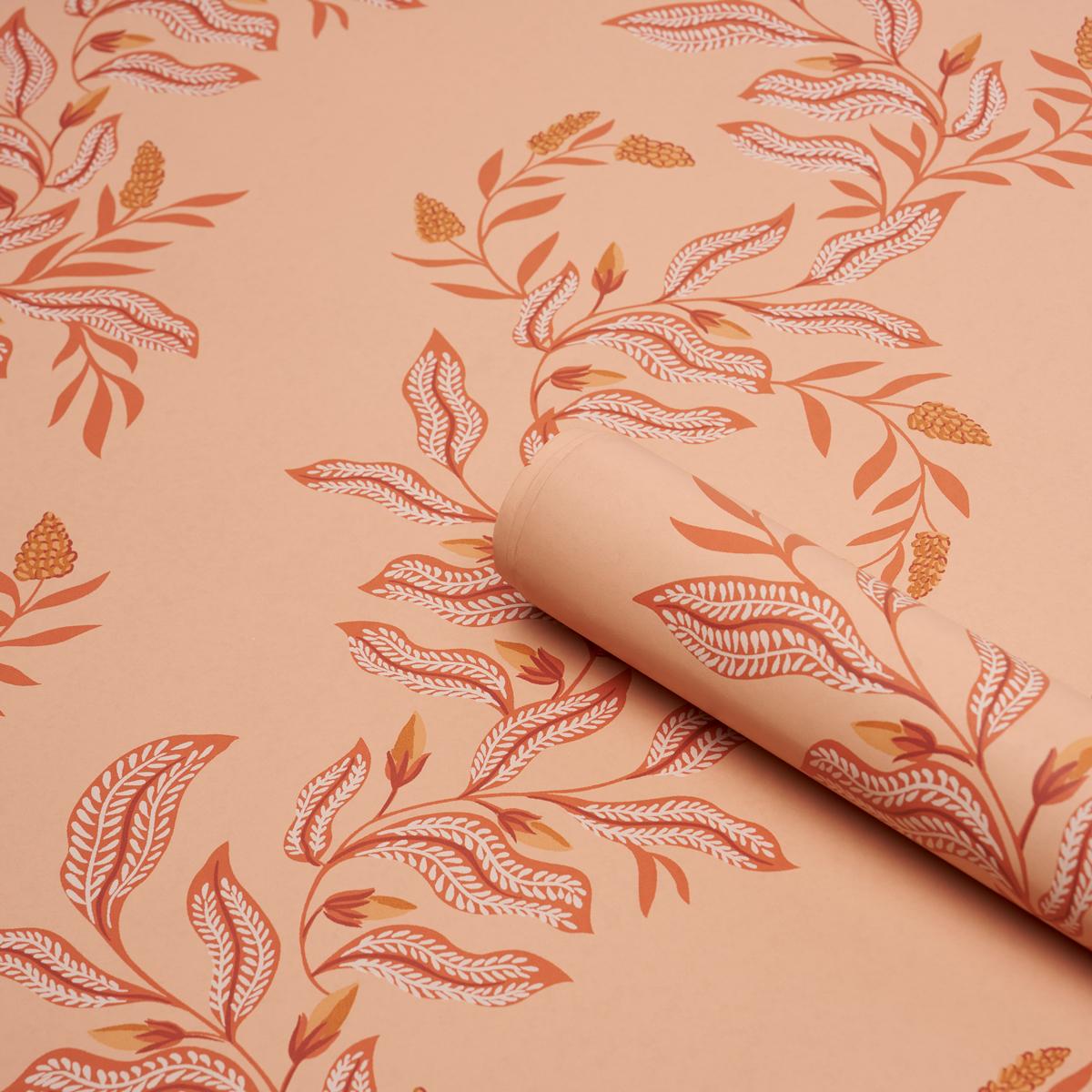 Schumacher Vagary Vines Papaya Wallpaper Sample 5016971