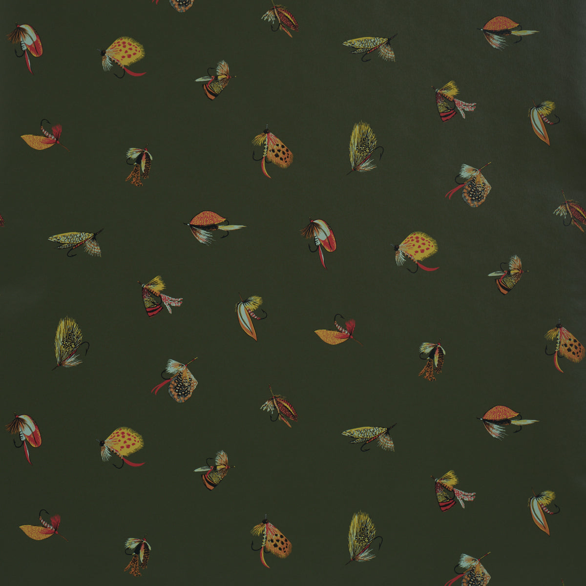 Schumacher Fly Fishing Forest Green Wallpaper Sample 5016991