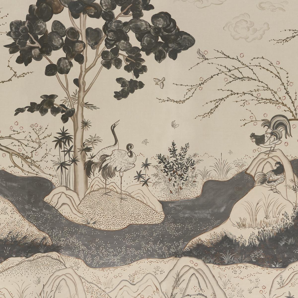 Schumacher Birdsong 3 Panel Set Carbon Wallpaper 5017110